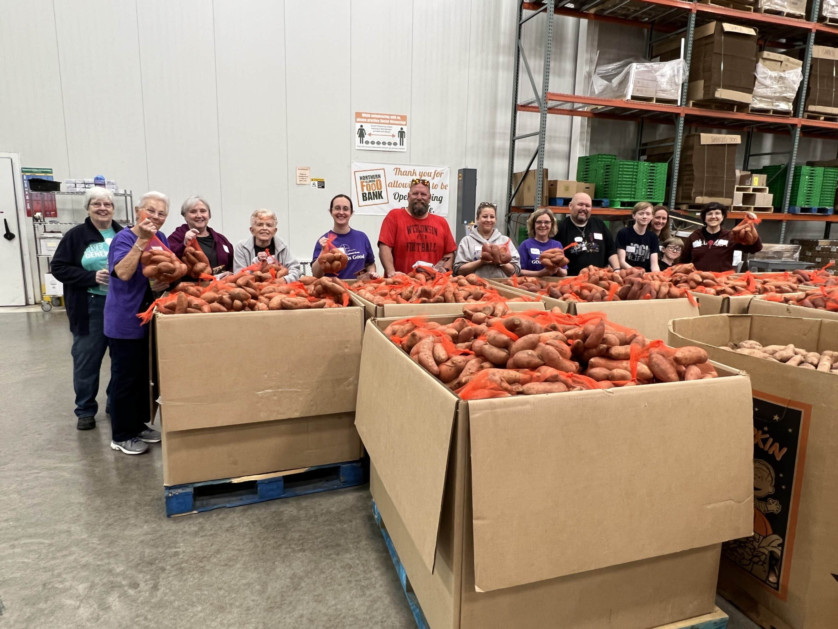 Intergenerational volunteers at the food bank