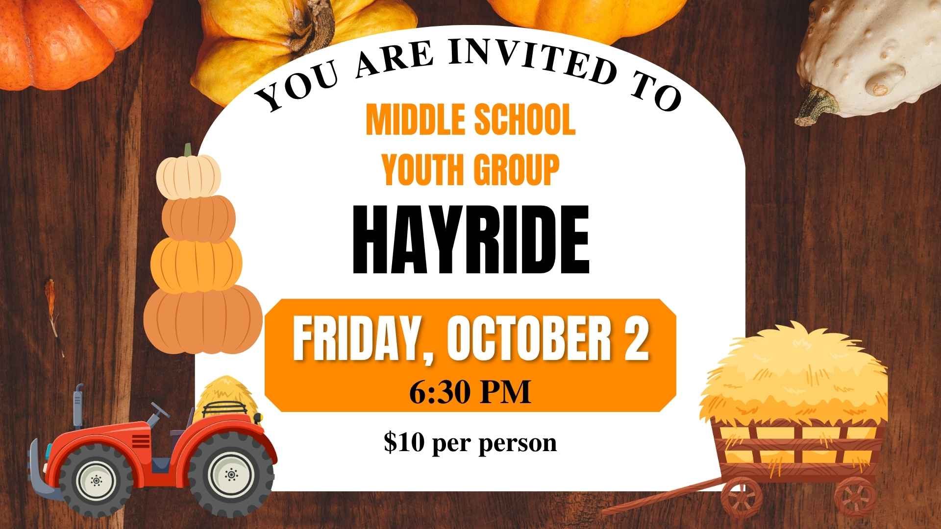 Middle School Youth Group Hayride announcement